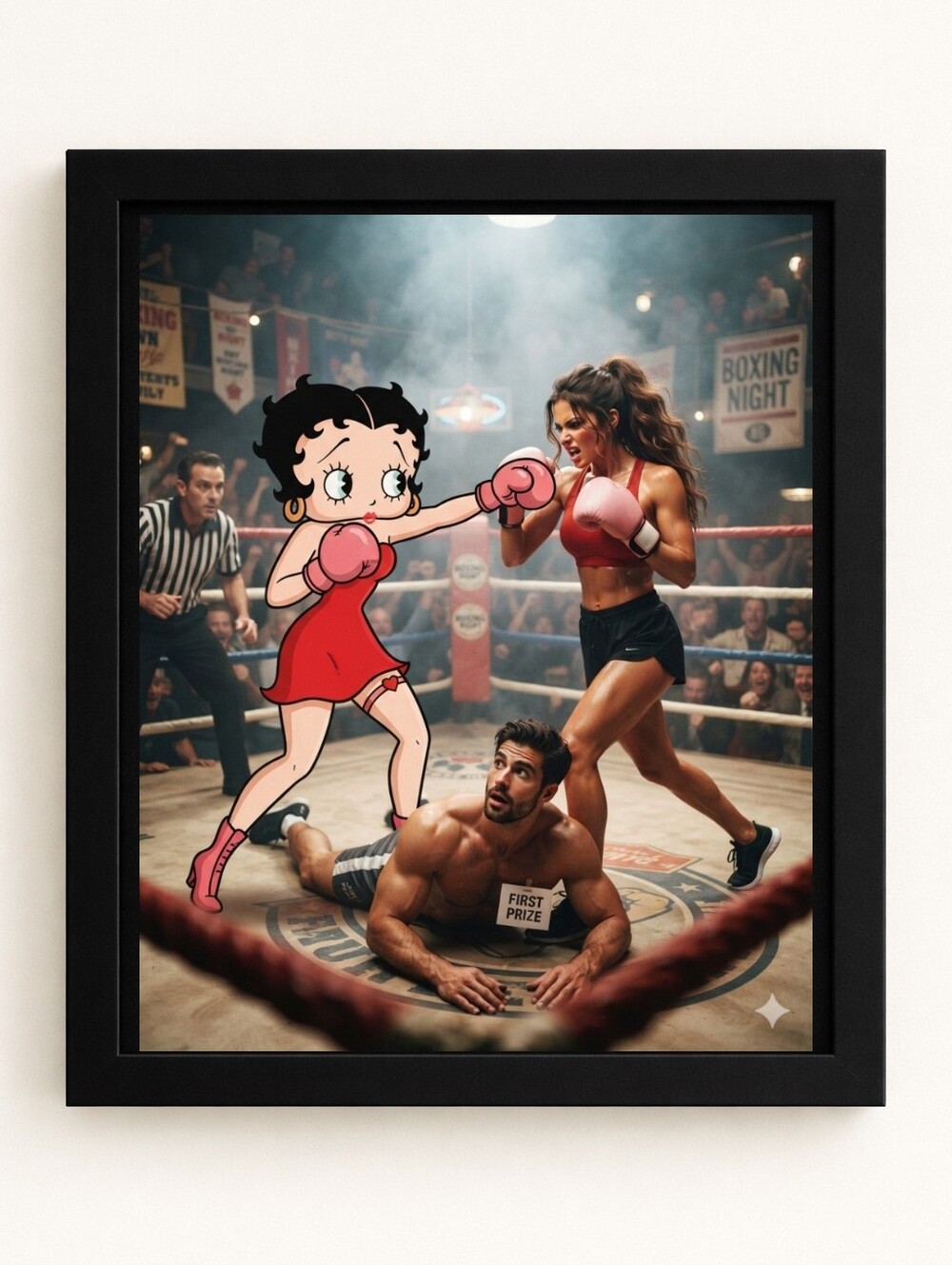 Betty Boop Boxing Showdown 8x10 Framed AI Art Print – Pink Glam Wall Decor
